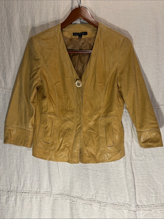 Lafayette 148 New York Jackets & Blazers - Lafayette 148 NY Vintage Reptile Embossed Leather Jacket Yellow Size 6
